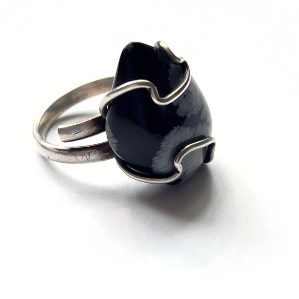 Snowflake Obsidian Statement Ring - 1" Teardrop -… - image 2